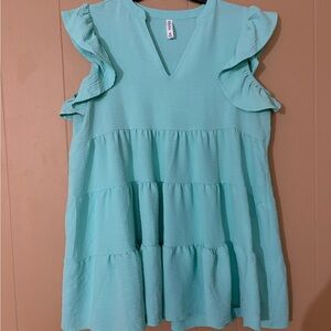 Zenana Outfitters Aqua Ruffle Sleeve Blouse